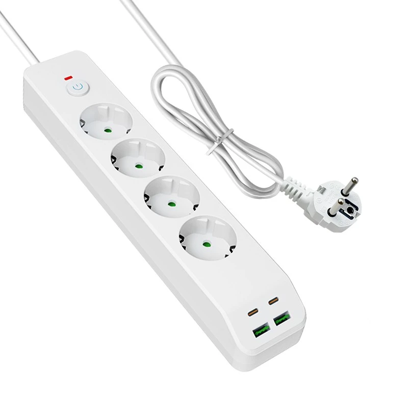 4 AC आणि 4 USB सह जलद चार्जिंग EU पॉवर स्ट्रिप